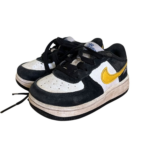 Nike Air Force 1 Athletic Club Baby Shoes Black Yellow White Size 6C Unisex - Picture 2 of 10